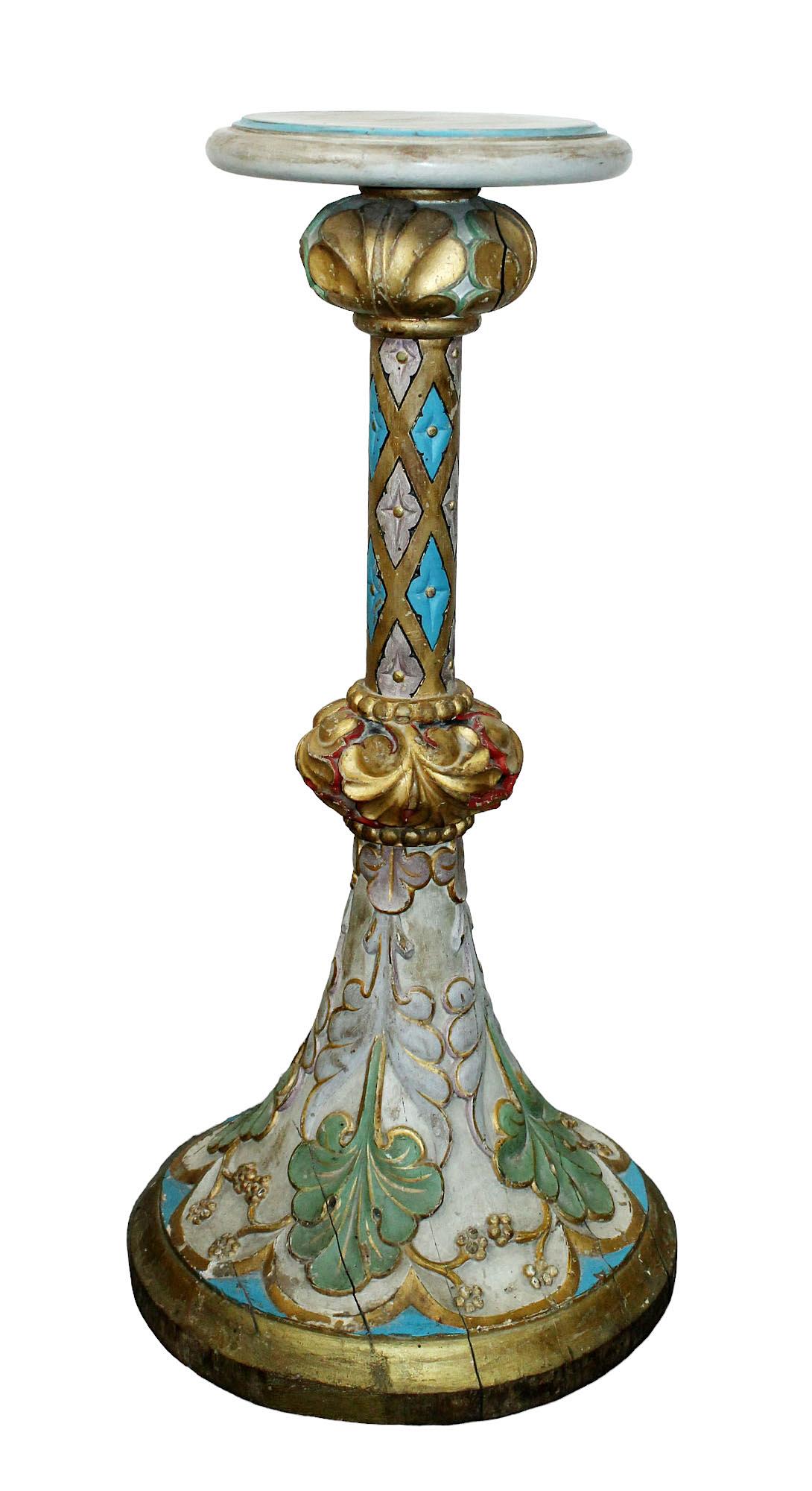 French Gothic Revival polychrome wood pedestal (1 of 8)