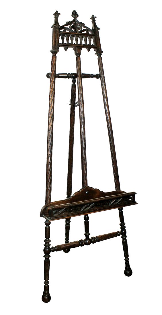 French Gothic Revival carved walnut easel (1 of 10)