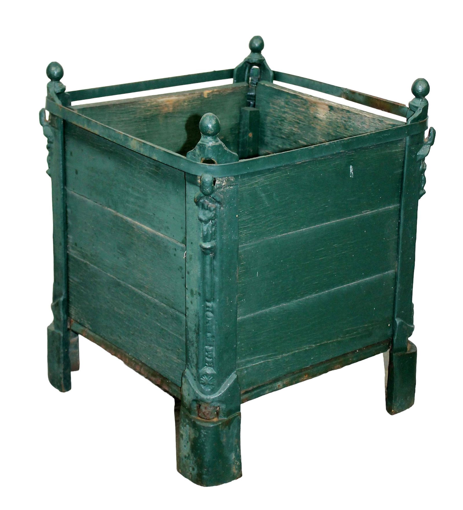 Antique French iron and wood square planter (1 of 8)
