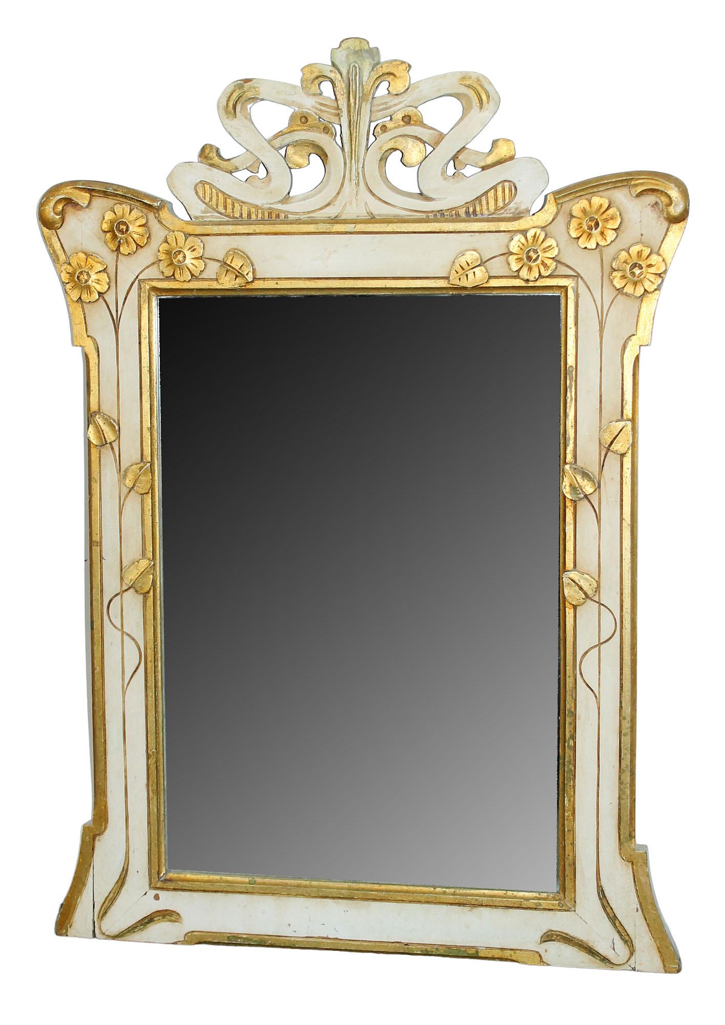 French Art Nouveau painted carved wood mirror (1 of 6)