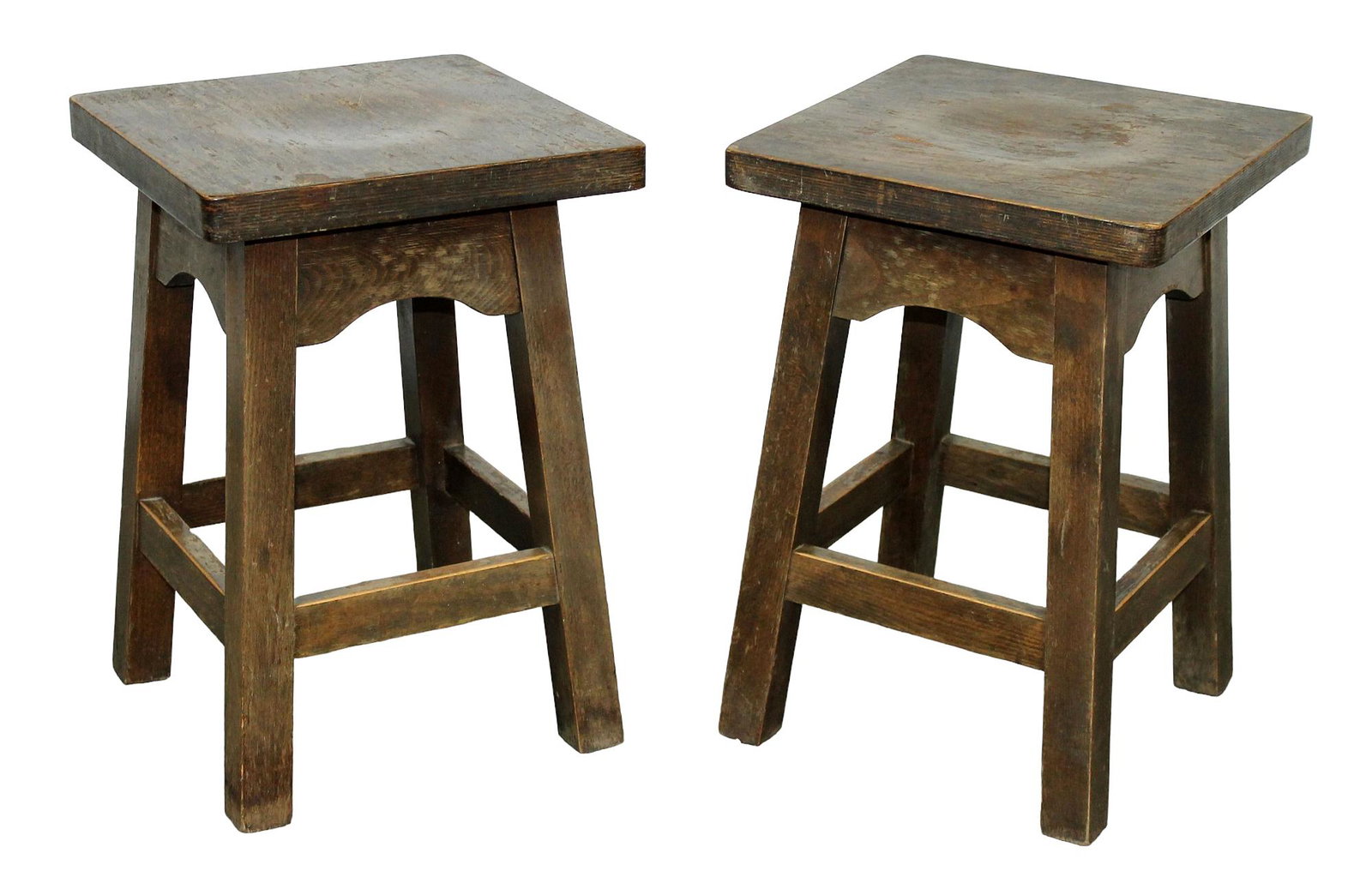 Pair of rustic French square top pub stools (1 of 5)
