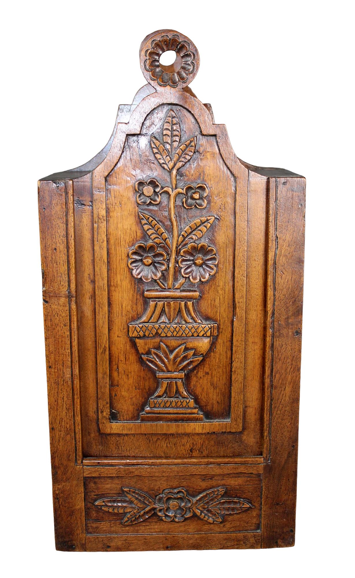 French Provincial carved walnut salt box (1 of 13)