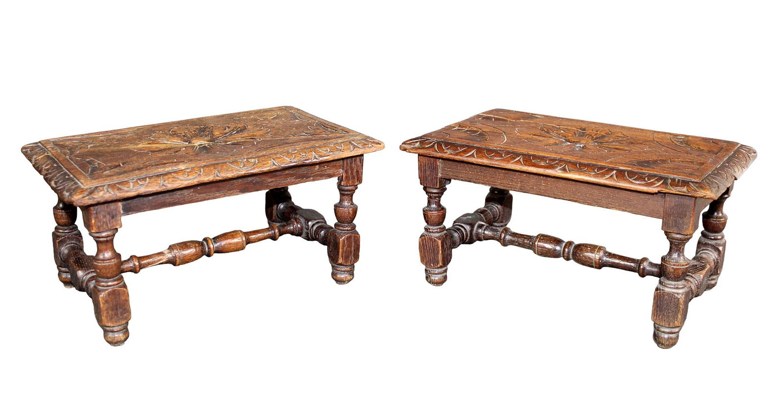 Pair of carved French miniature foot stools (1 of 11)