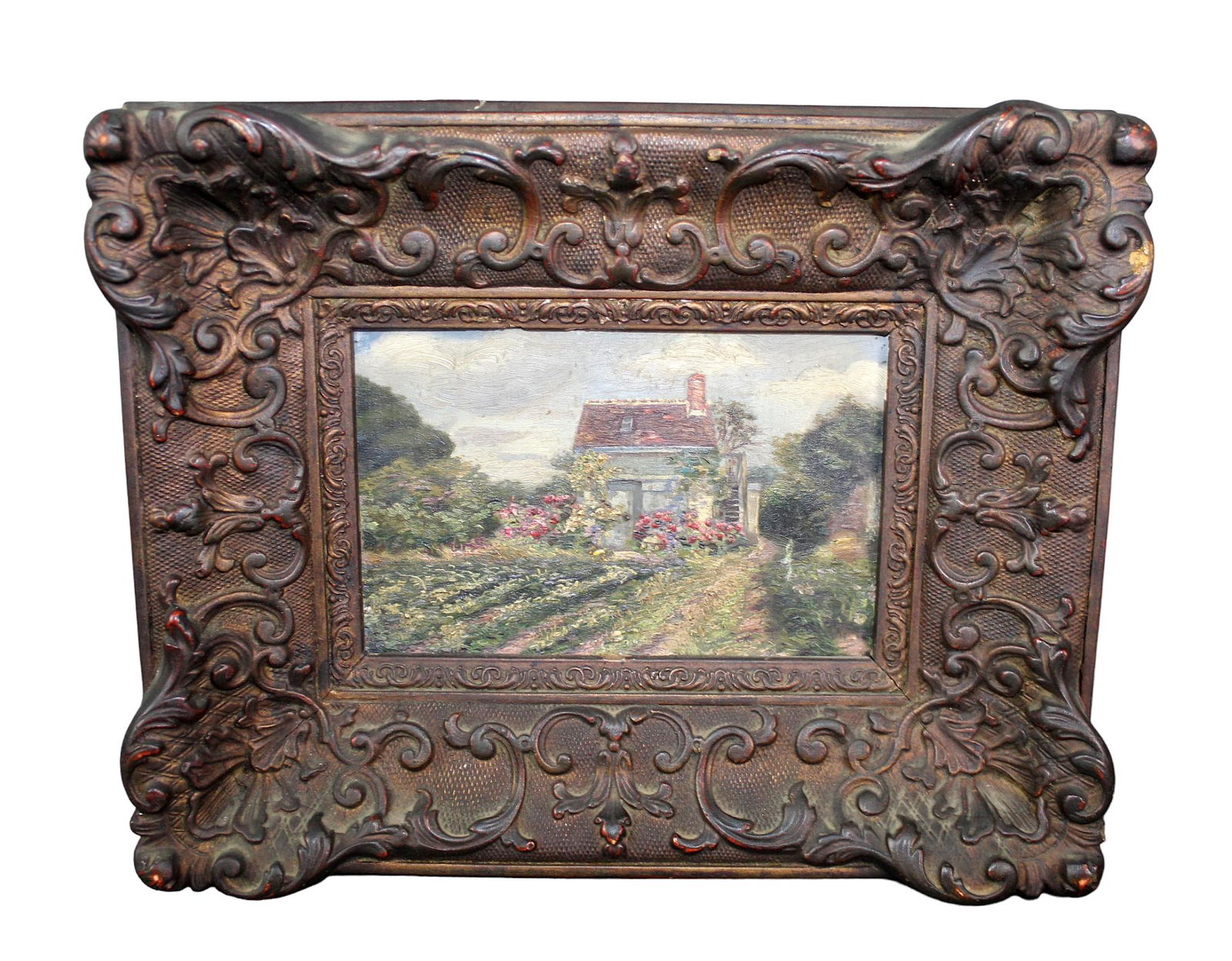 French miniature oil on board landscape with vineyard (1 of 6)