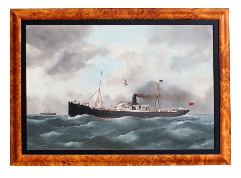 Marie-Edouard Adam Oil on canvas-Maroa: Signed Ed Adam 1907 Havre. 42"l x 29.5"h (Marie-Edouard Adam, French 1847-1929).