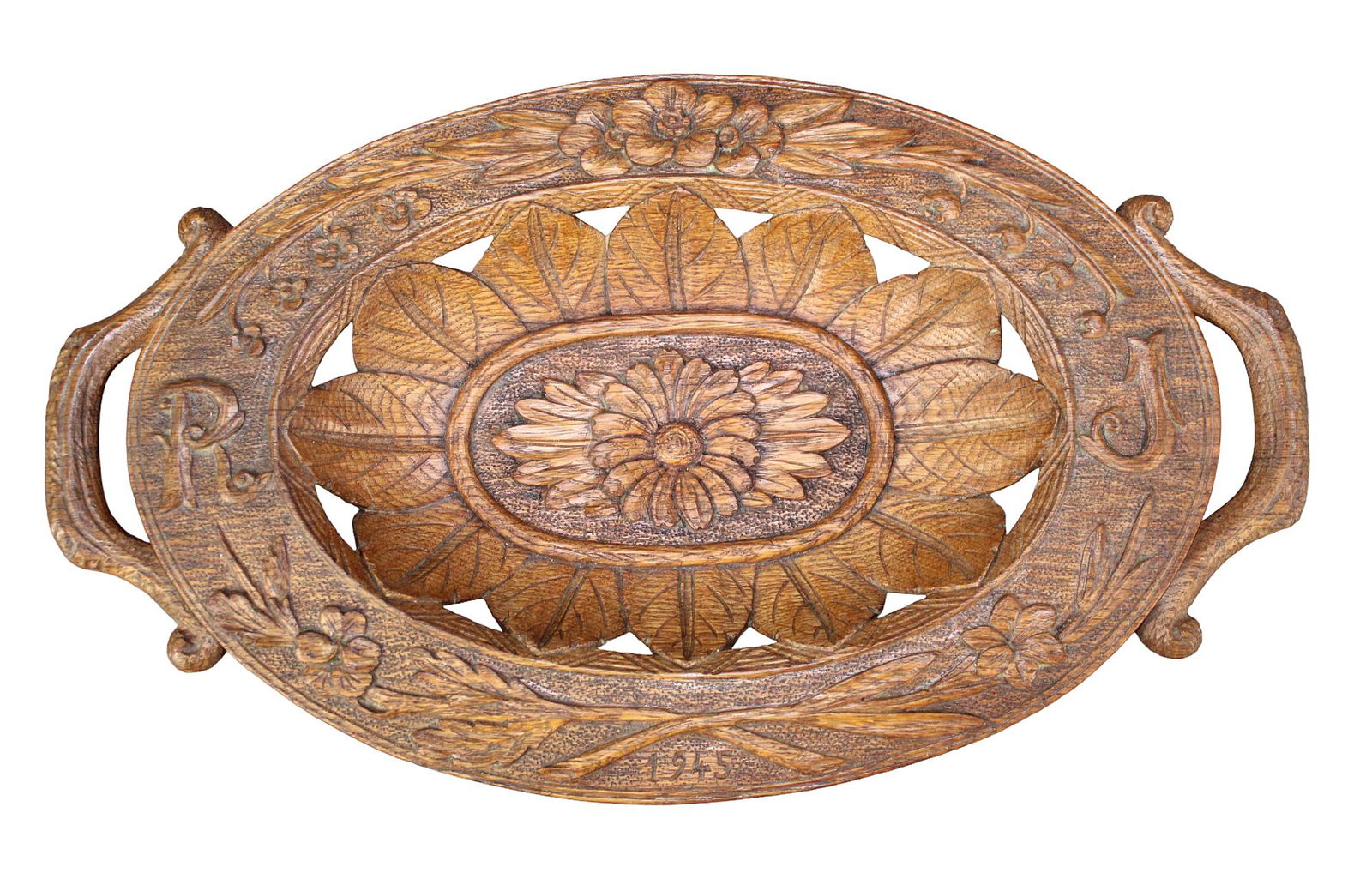 French carved oak oval tray (1 of 8)
