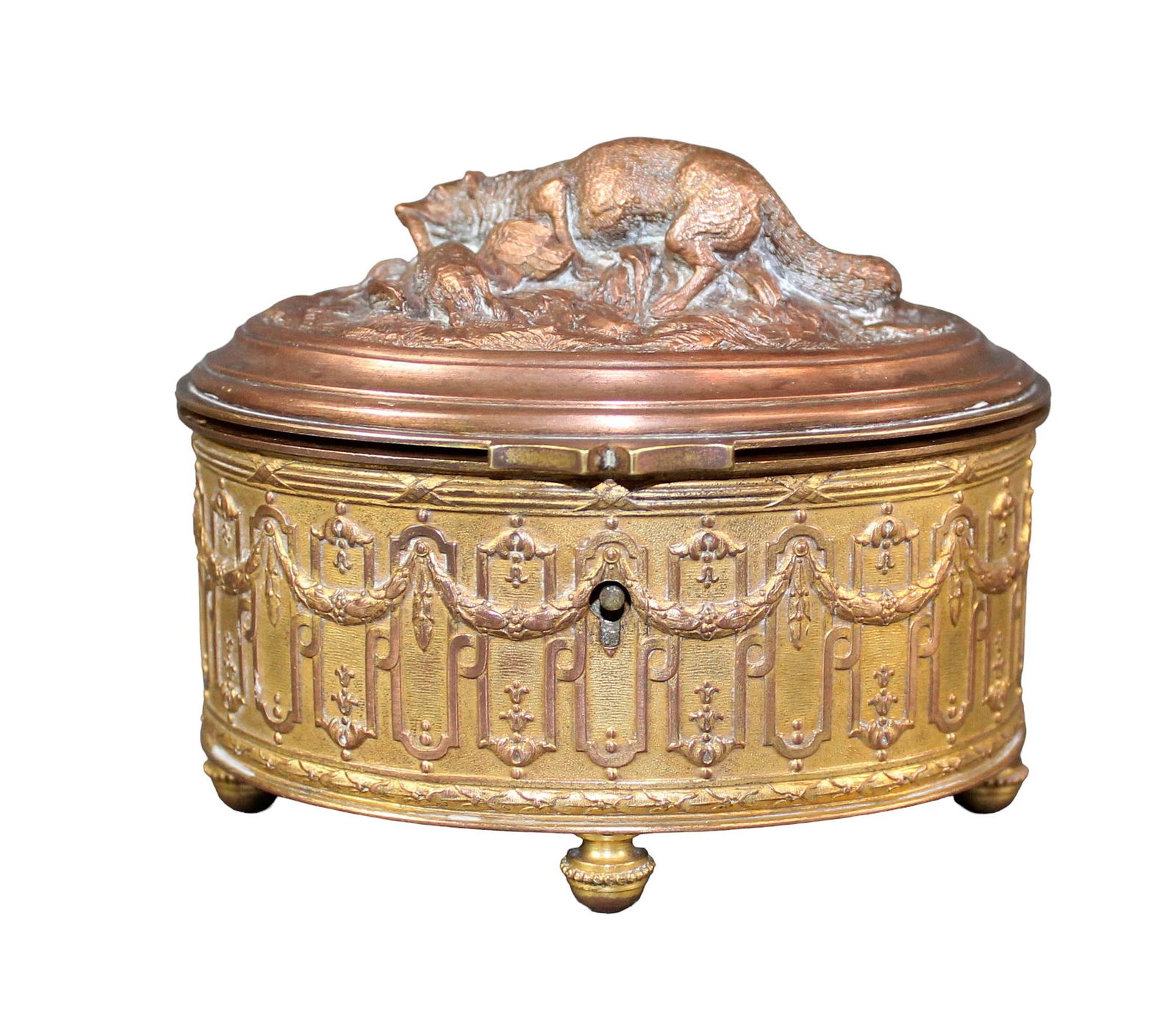 French repousse copper oval dresser box (1 of 10)