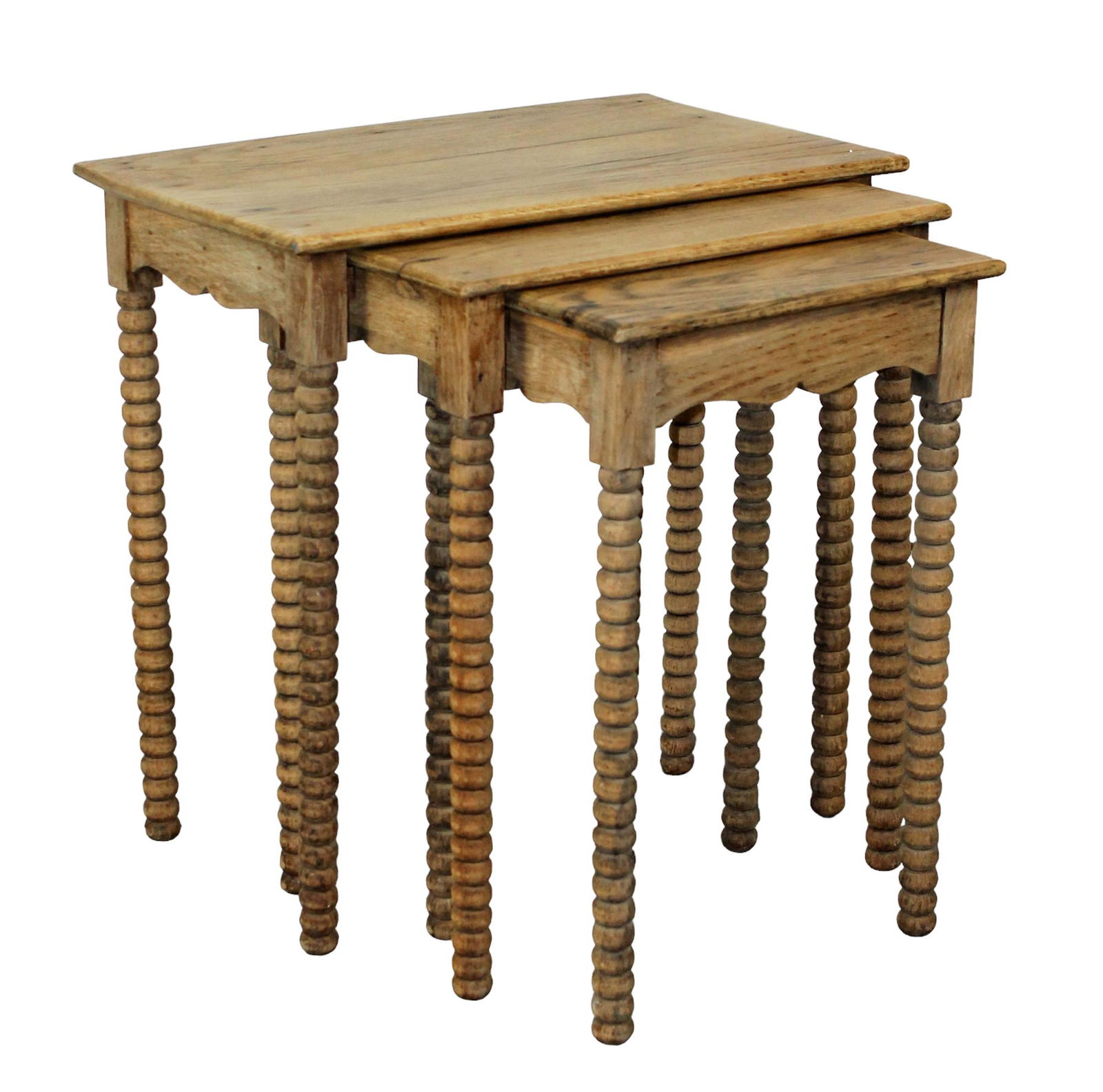 Lot of 3 French natural oak tables with barley twist legs (1 of 7)