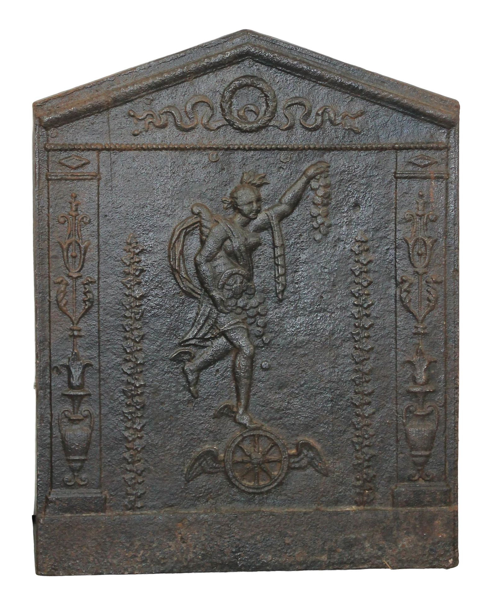 Antique French cast iron fire back panel with Hermes (1 of 6)