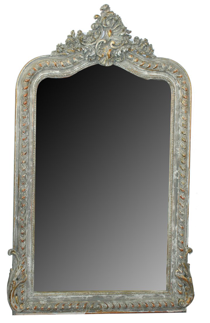 Antique French Louis XV carved and painted mirror (1 of 8)