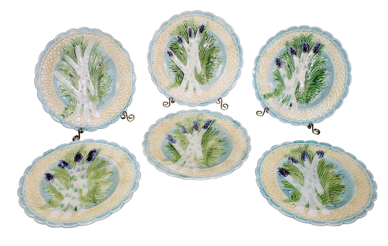 Set of 6 French Majolica asparagus plates (1 of 9)