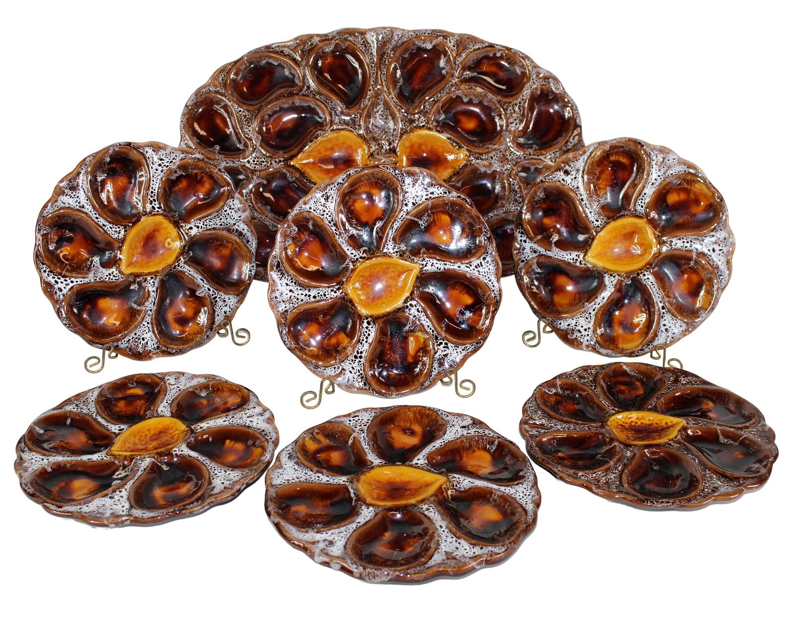Set of 6 French oyster plates with platter (1 of 10)