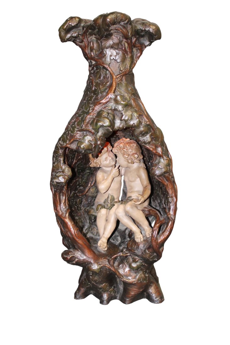 Italian Luca Madrassi (1848-1918) ceramic sculpture of cherubs in grotto (1 of 13)