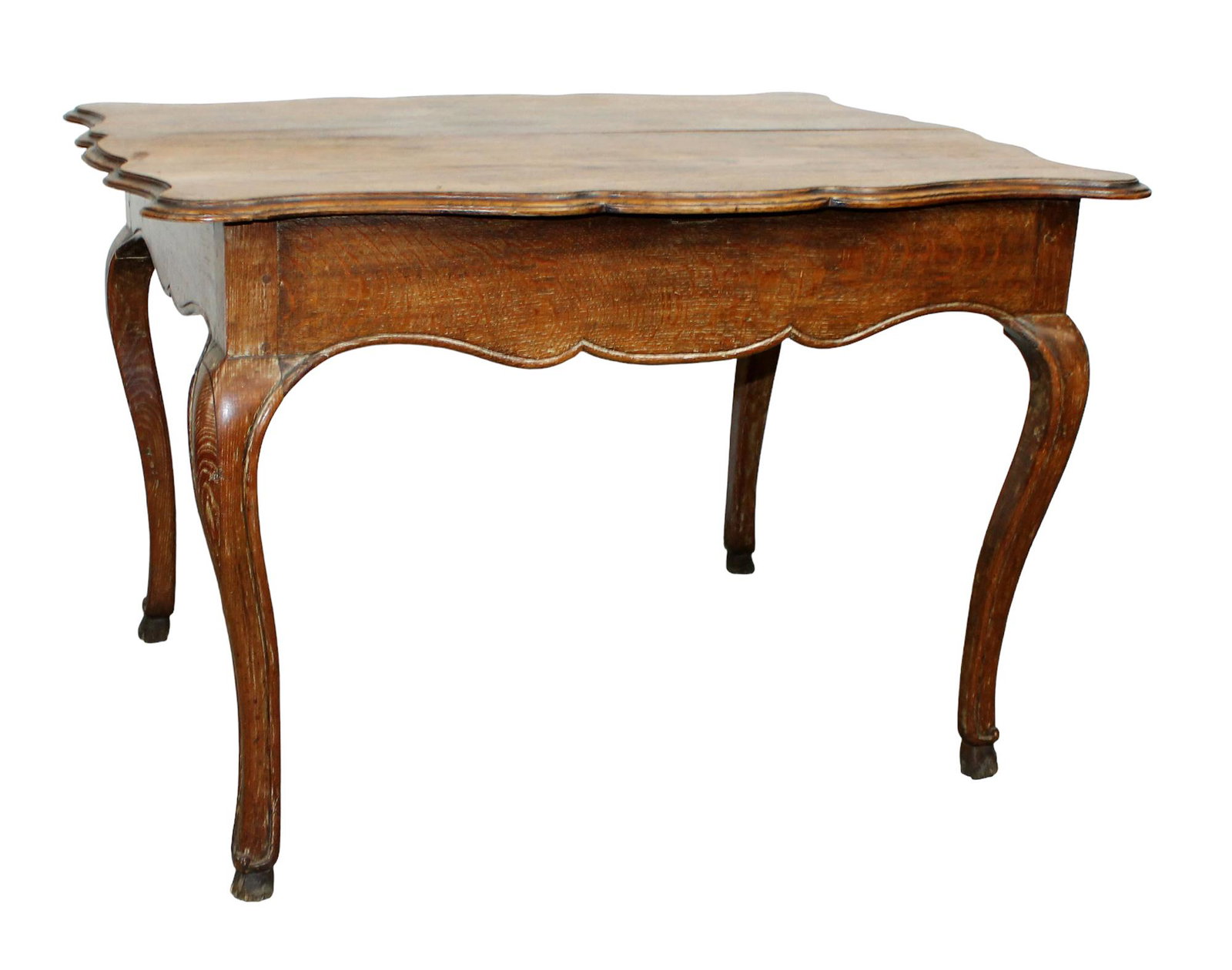 French Louis XV scalloped table in oak: French Louis XV scalloped table in oak. Late 19th century. 28"h x 42 1/4"w x 31"d