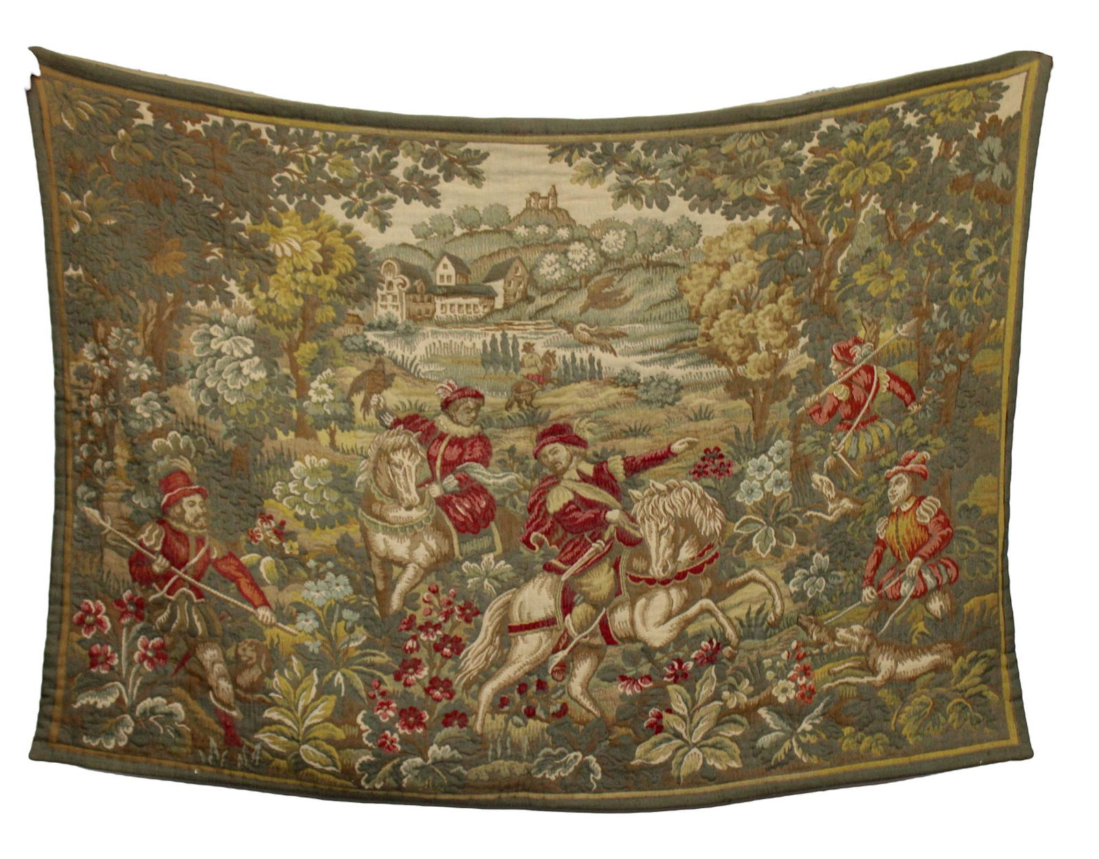 French Gobelins JP Paris woven verdure hunt scene tapestry (1 of 7)