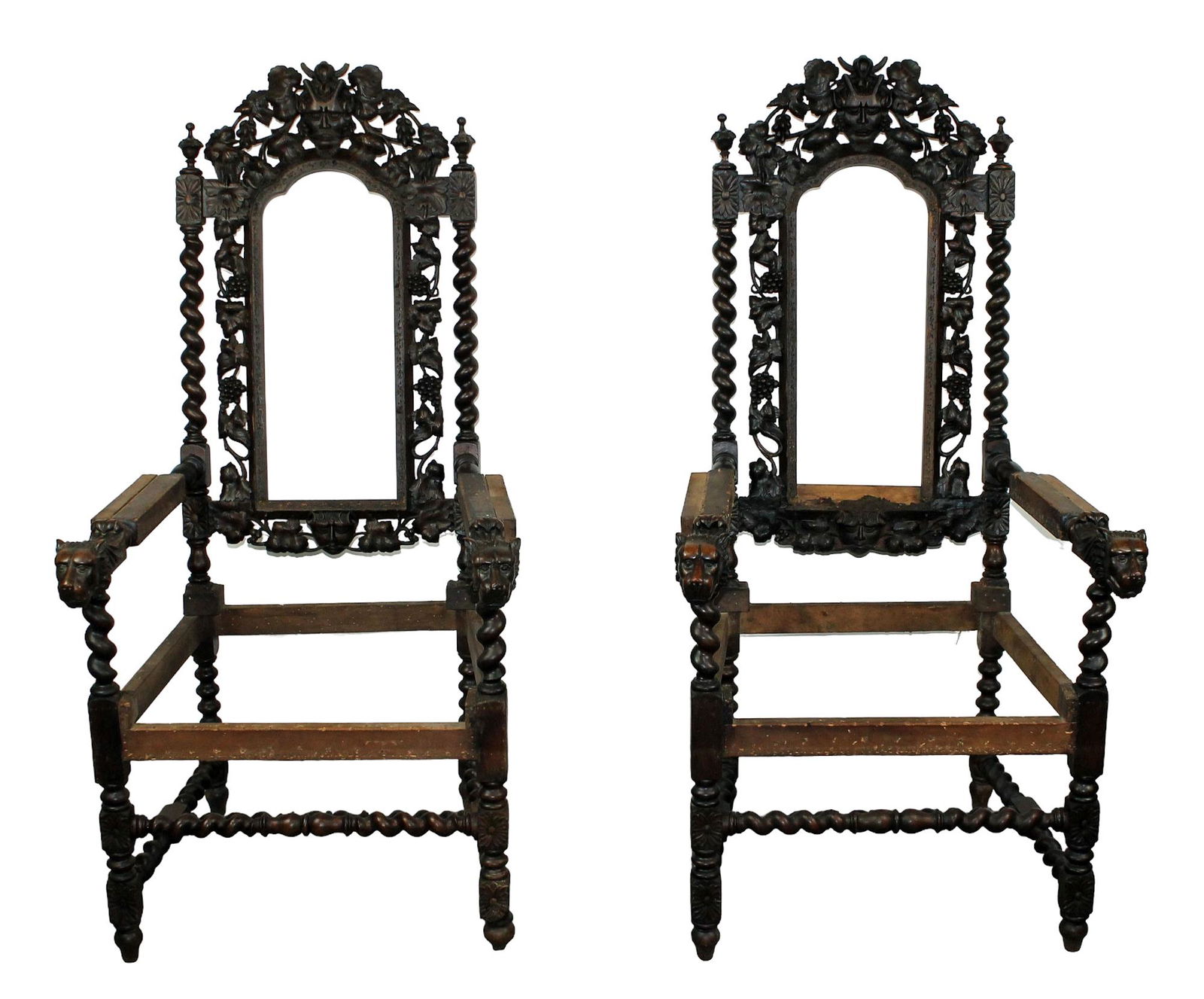 Pair of French Louis XIII fauteuil arm chair frames (1 of 12)