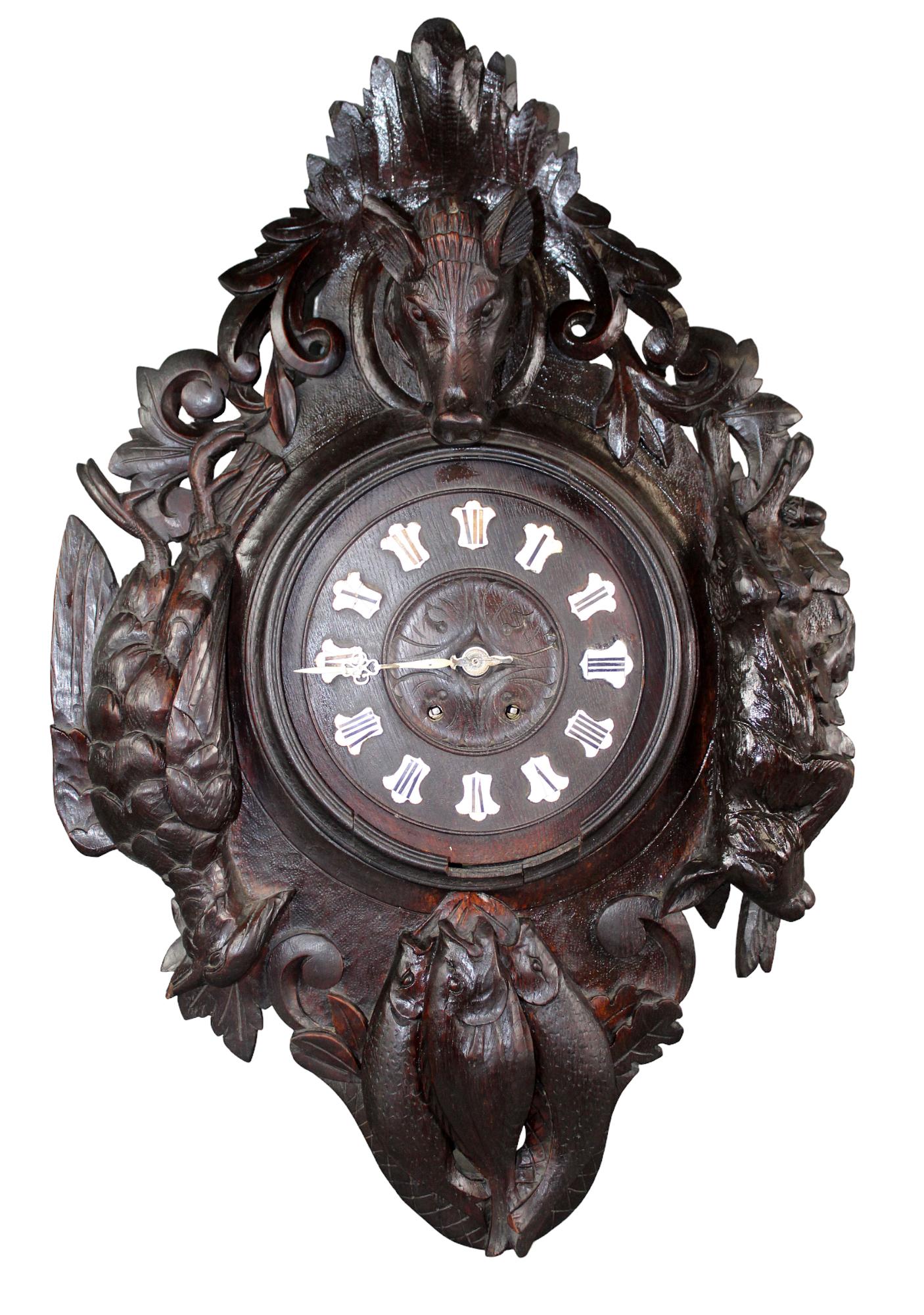 French hunt motif wall clock with boar (1 of 11)