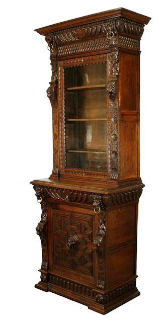 French single door bookcase in carved oak (1 of 8)
