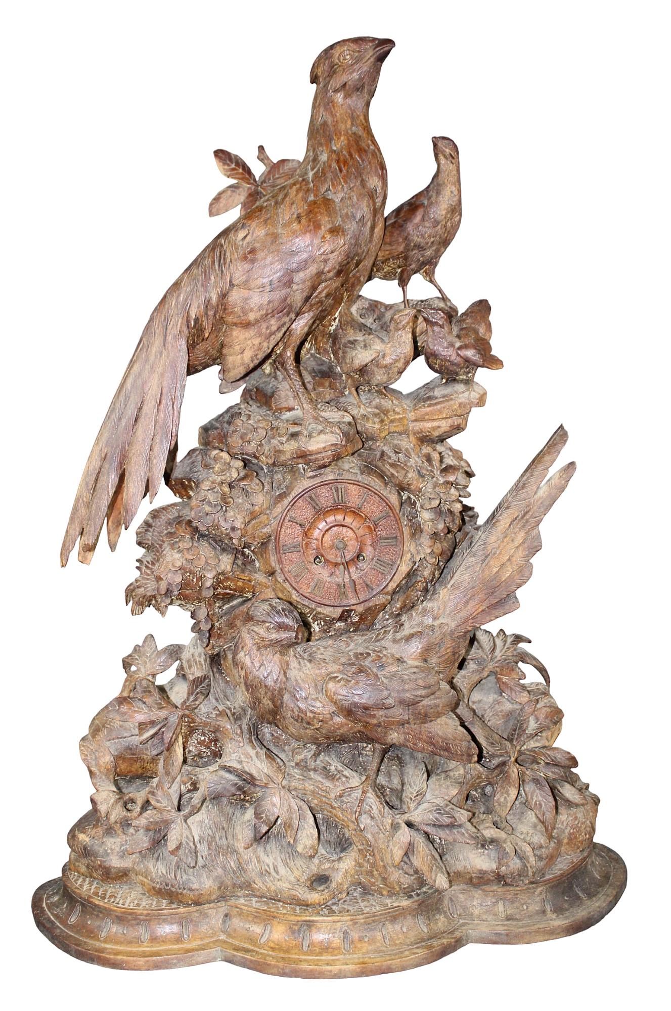 Black Forest carved clock with birds (1 of 12)