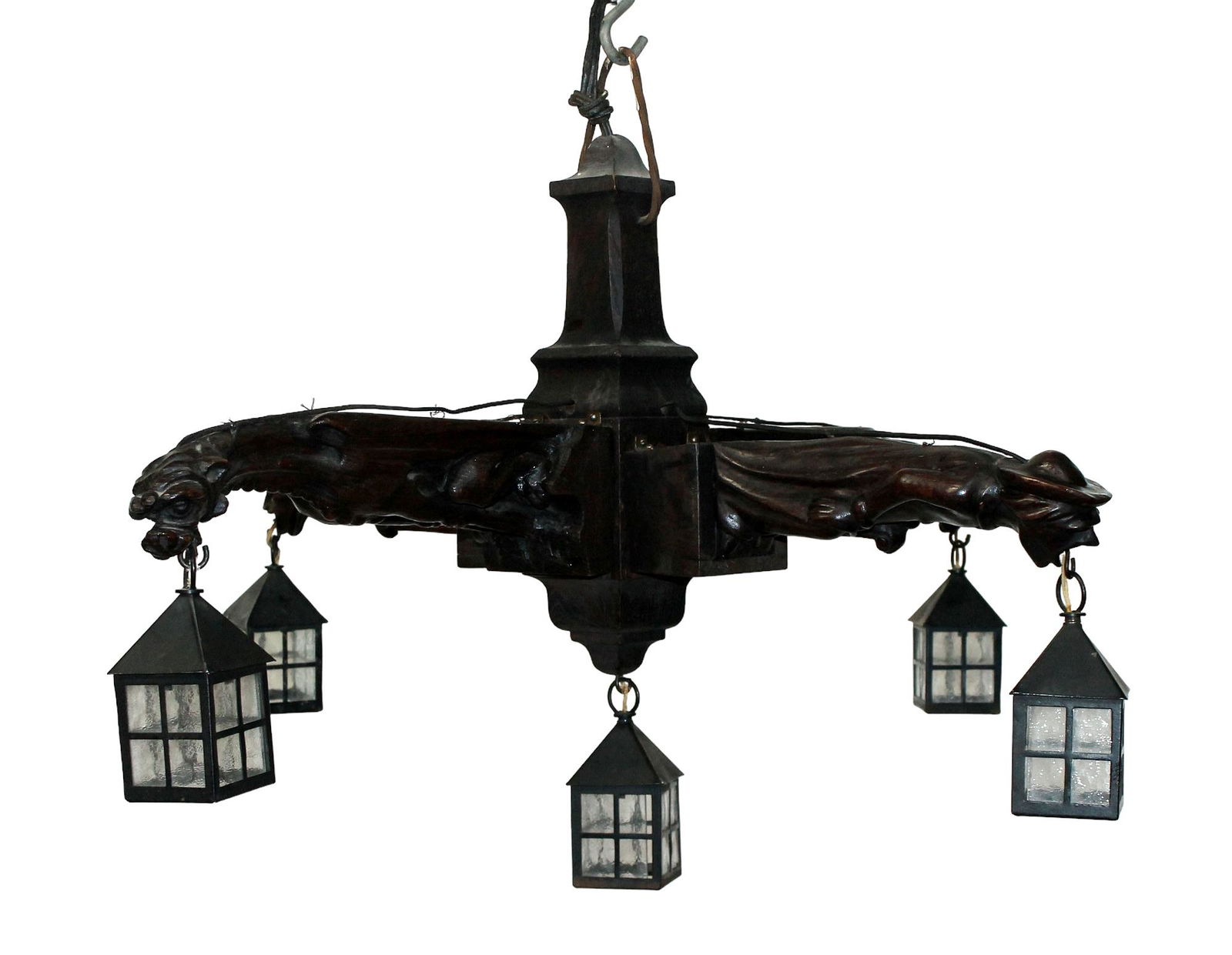 Gothic Revival figural carved oak chandelier (1 of 7)