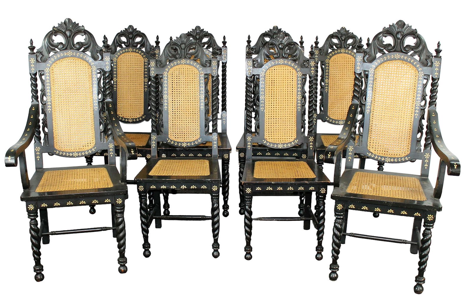 Set of 8 ebonized and inlaid dining chairs (1 of 11)