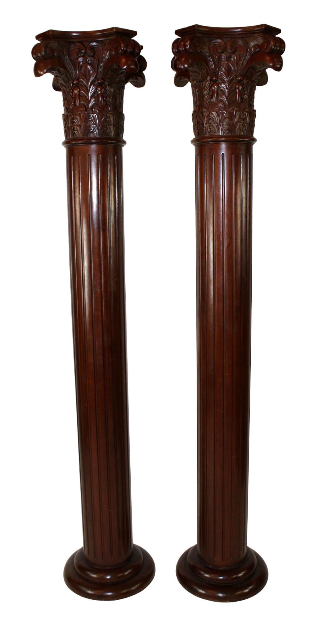Pair of fluted mahogany columns with Corinthian capitals (1 of 8)