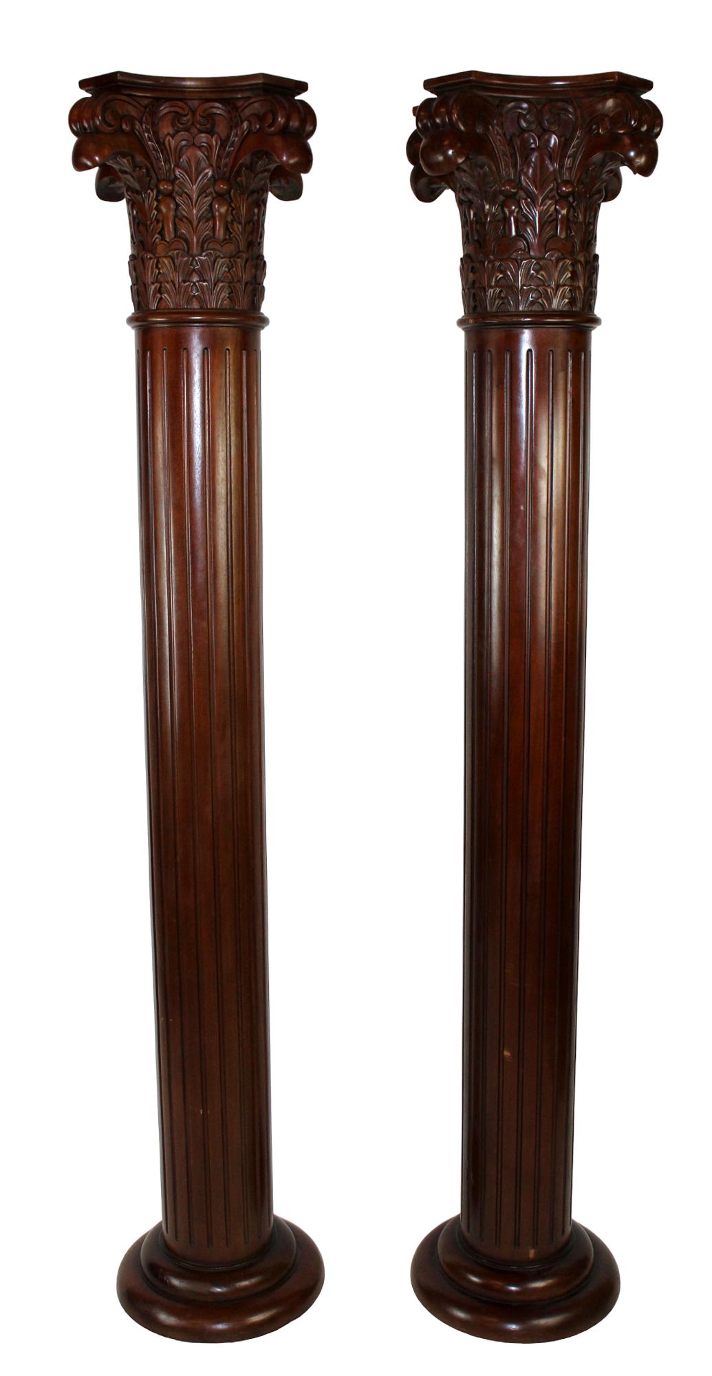 Pair of fluted mahogany columns with Corinthian capitals (1 of 6)