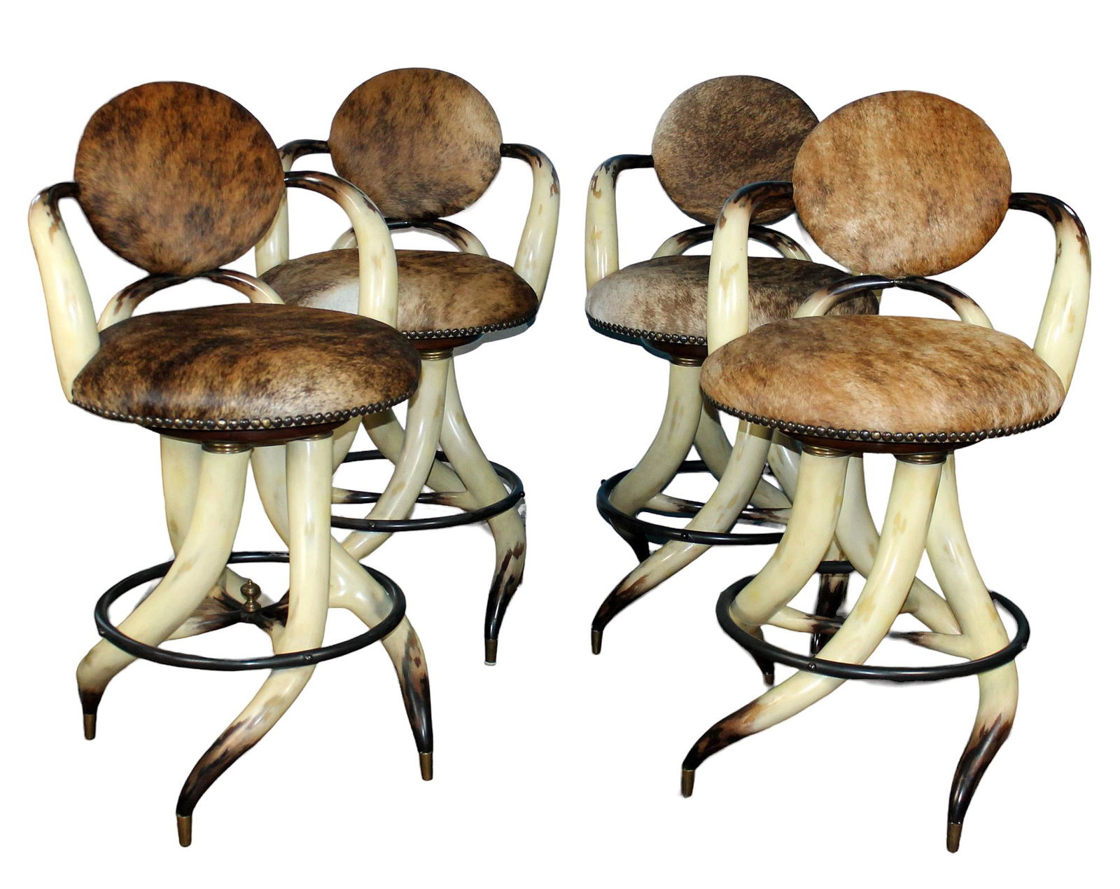 Set of 4 long horn and cow hide bar stools (1 of 9)