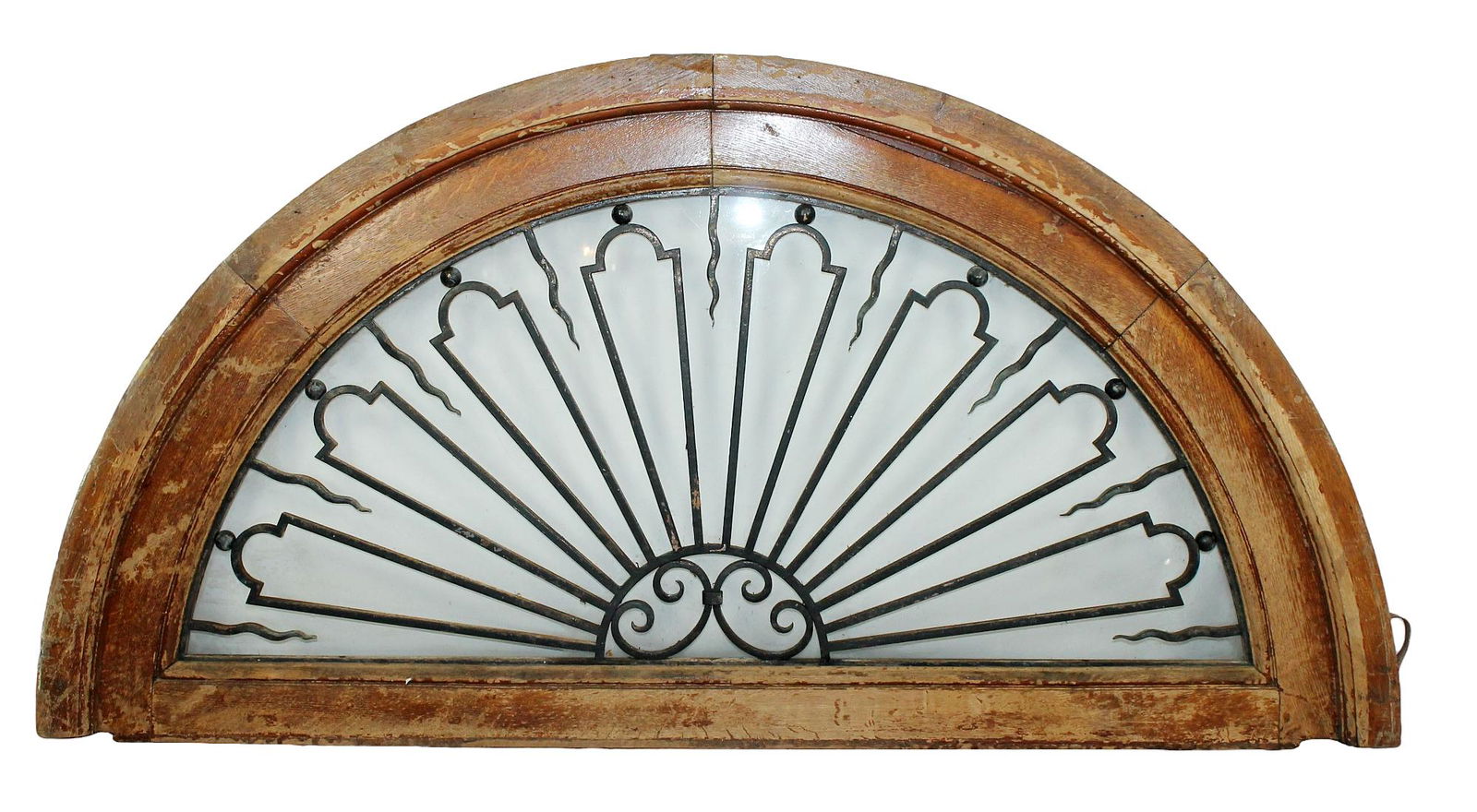 French demi lune transom window with iron panel (1 of 10)