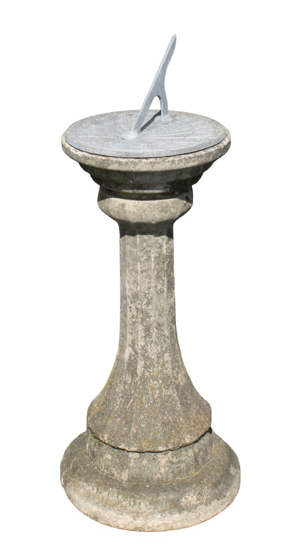 Garden stone pedestal with aluminum sundial: Garden stone pedestal with aluminum sundial 35 1/2"h x 15 1/2"diam