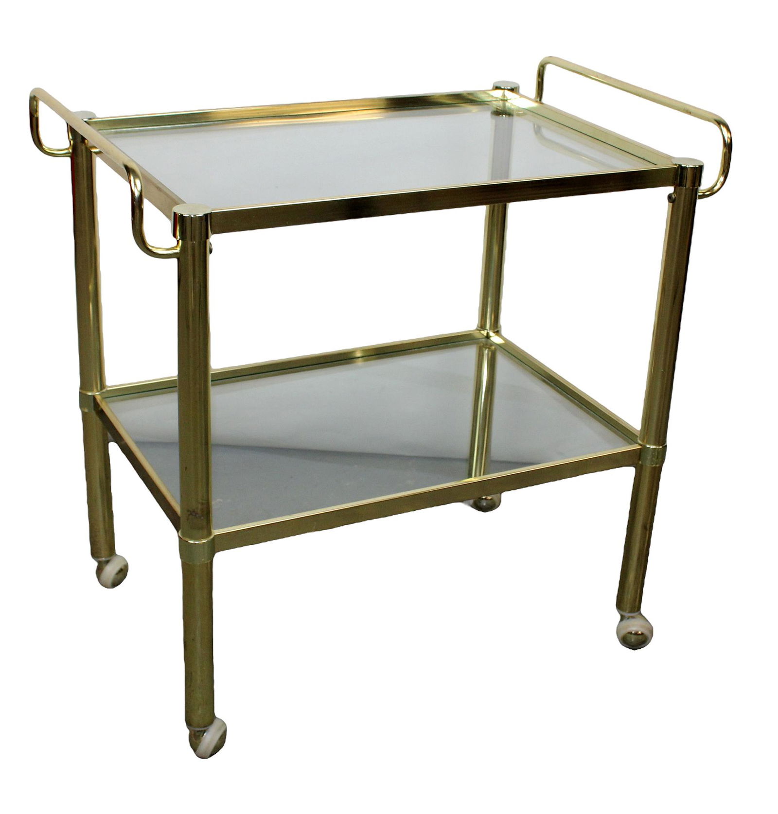 Brass and glass 2 tier rolling bar cart (1 of 8)