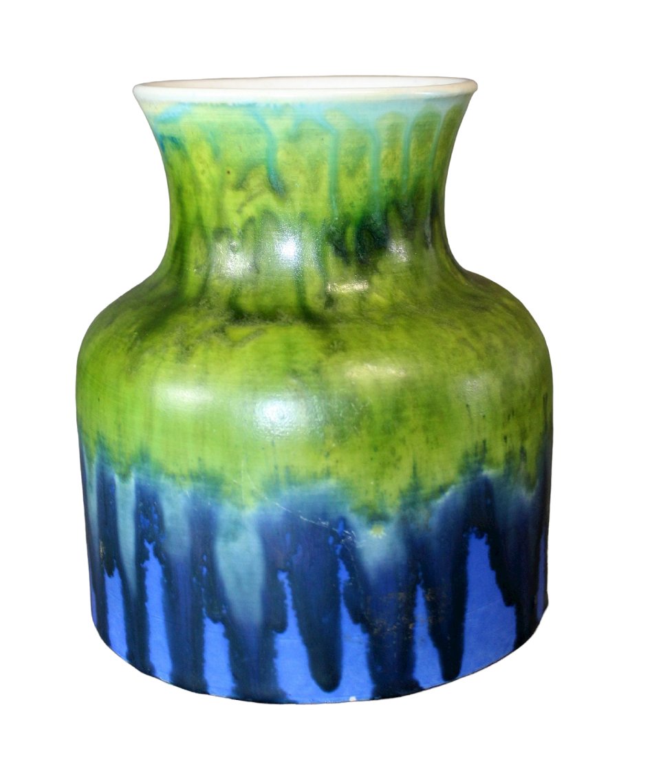 Italian Marcello Fantoni (1915-2011) green & blue ceramic vase (1 of 6)