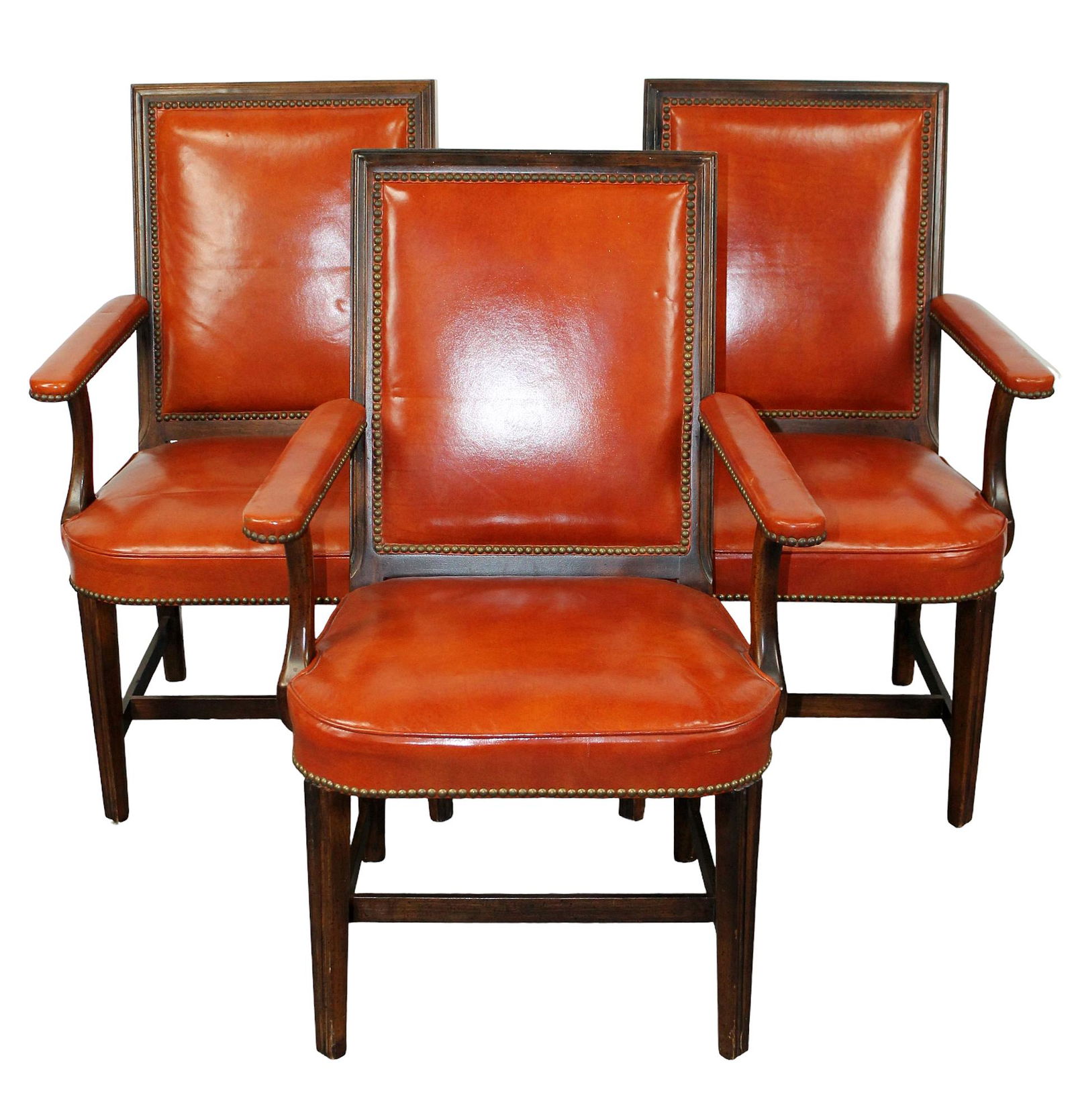 Set of 3 vintage burnt orange leather armchairs (1 of 9)