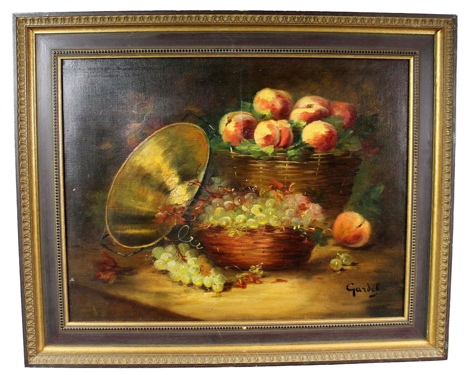 French oil on canvas painting still life of fruit & copper bowl (1 of 13)