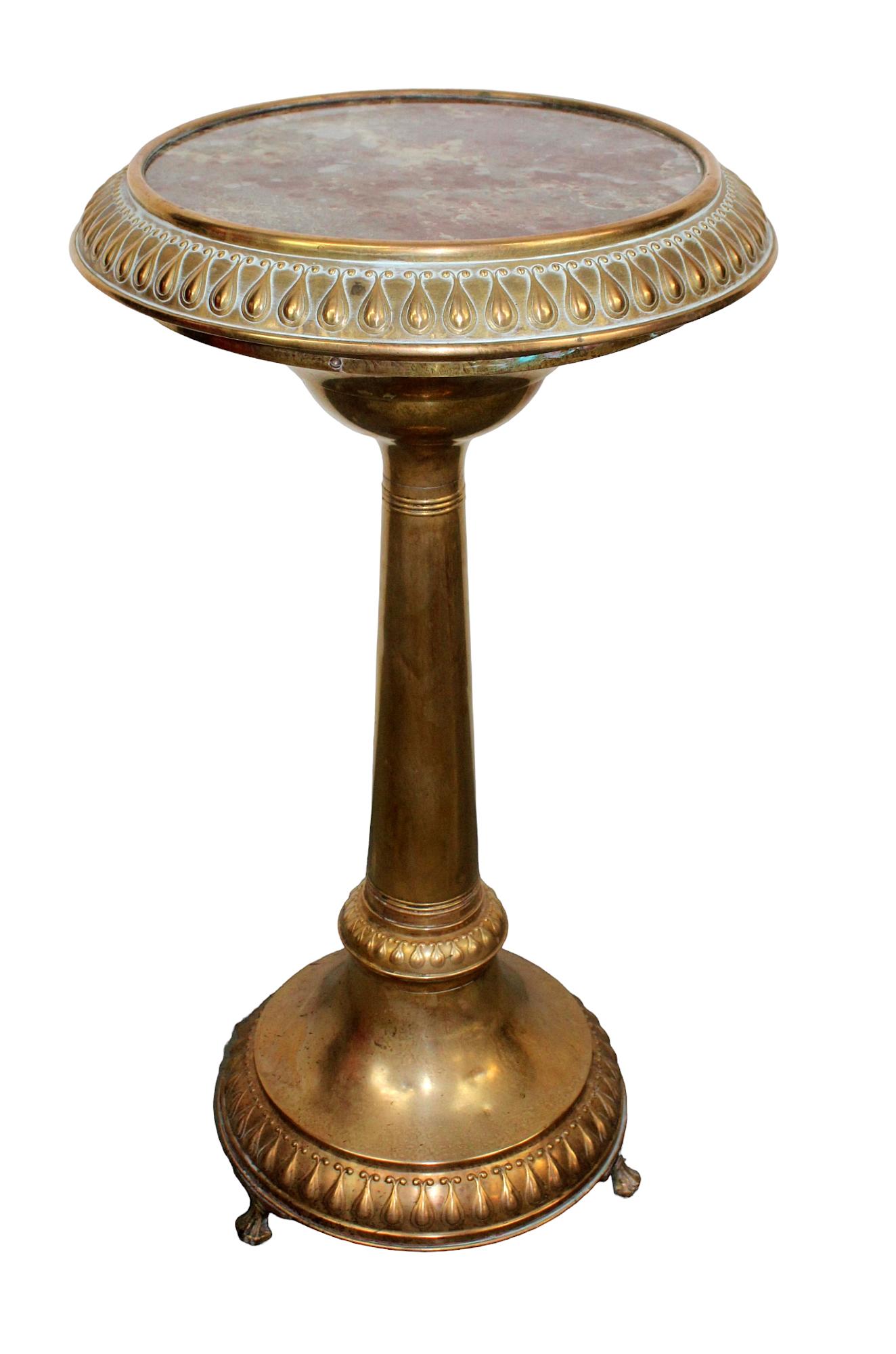 Brass telephone pedestal table with inset marble top (1 of 10)