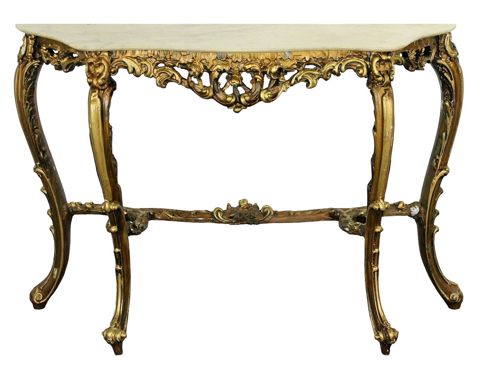 Italian Rococo style gilt wood console table with marble top (1 of 6)