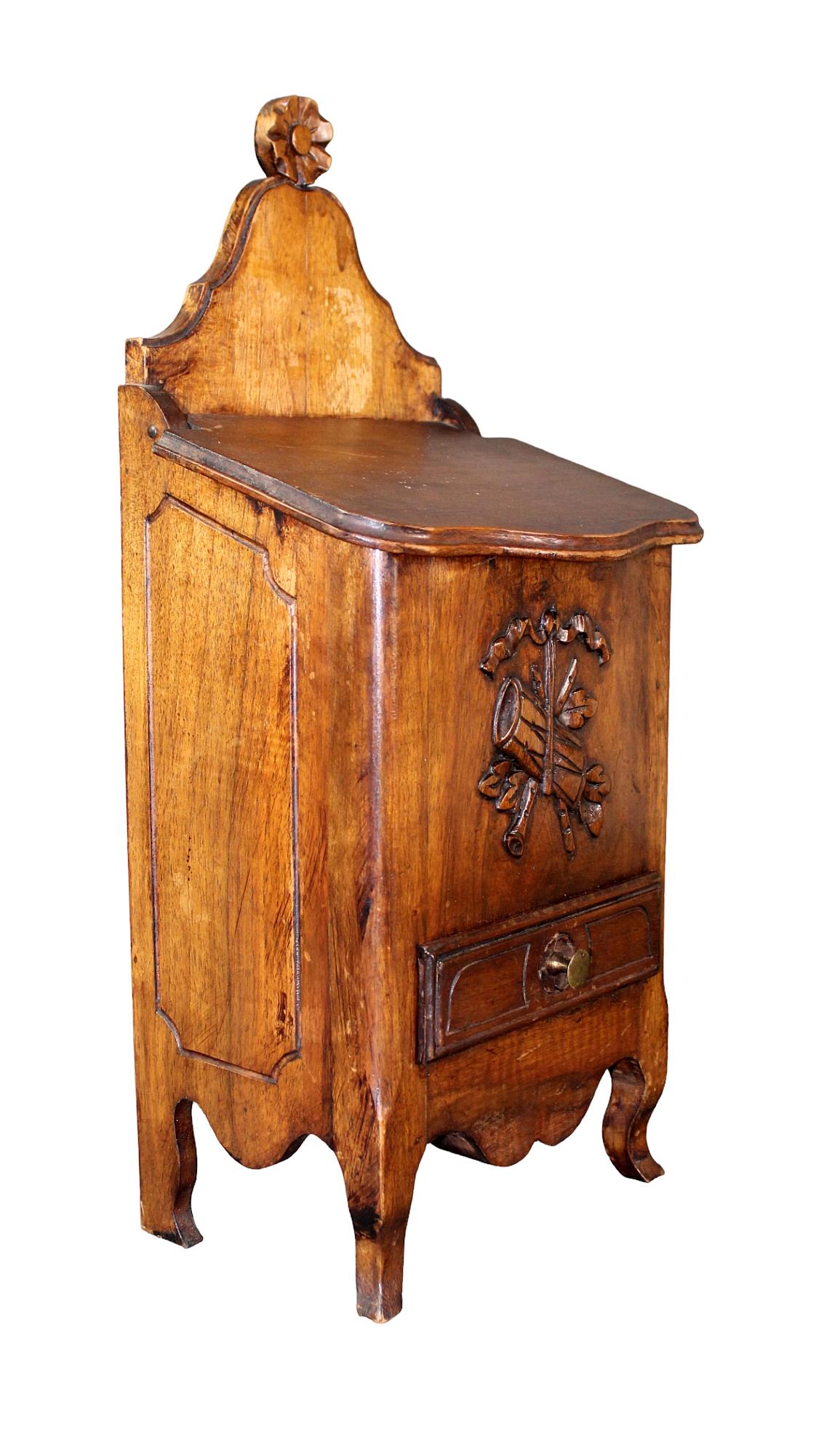 French Provincial carved walnut salt box (1 of 12)
