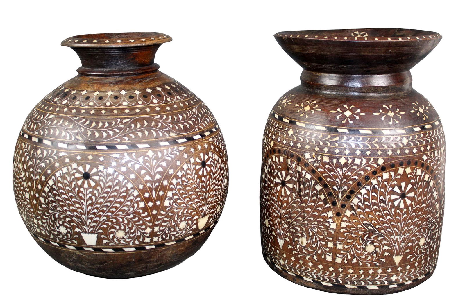 Lot of 2 inlaid wooden vessels (1 of 7)