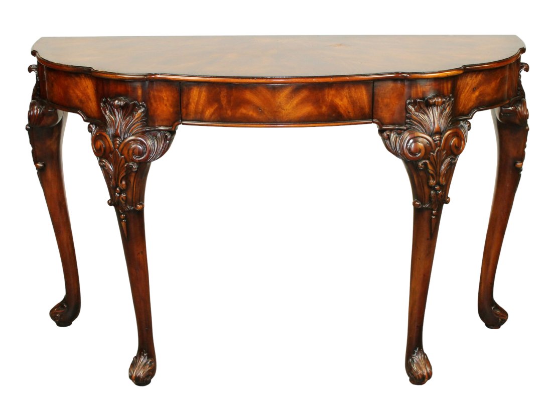 Theodore Alexander demi-lune carved mahogany console table (1 of 14)