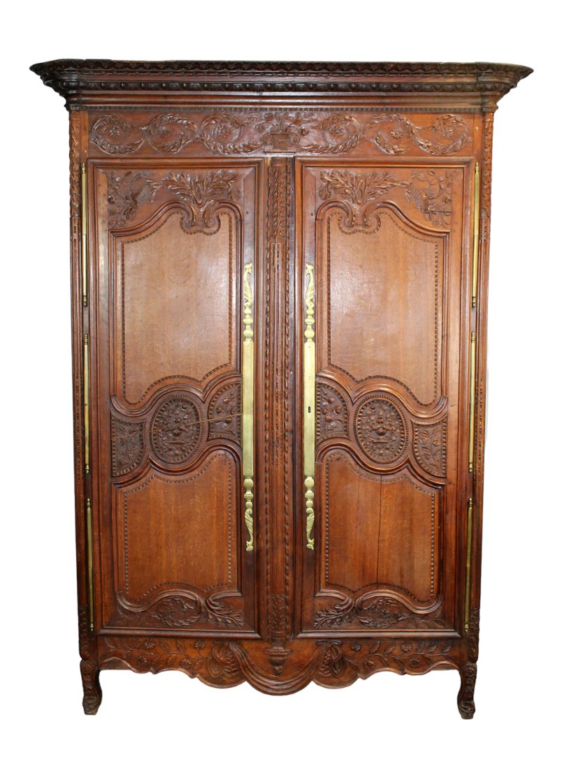 Antique French carved oak 2 door armoire (1 of 6)