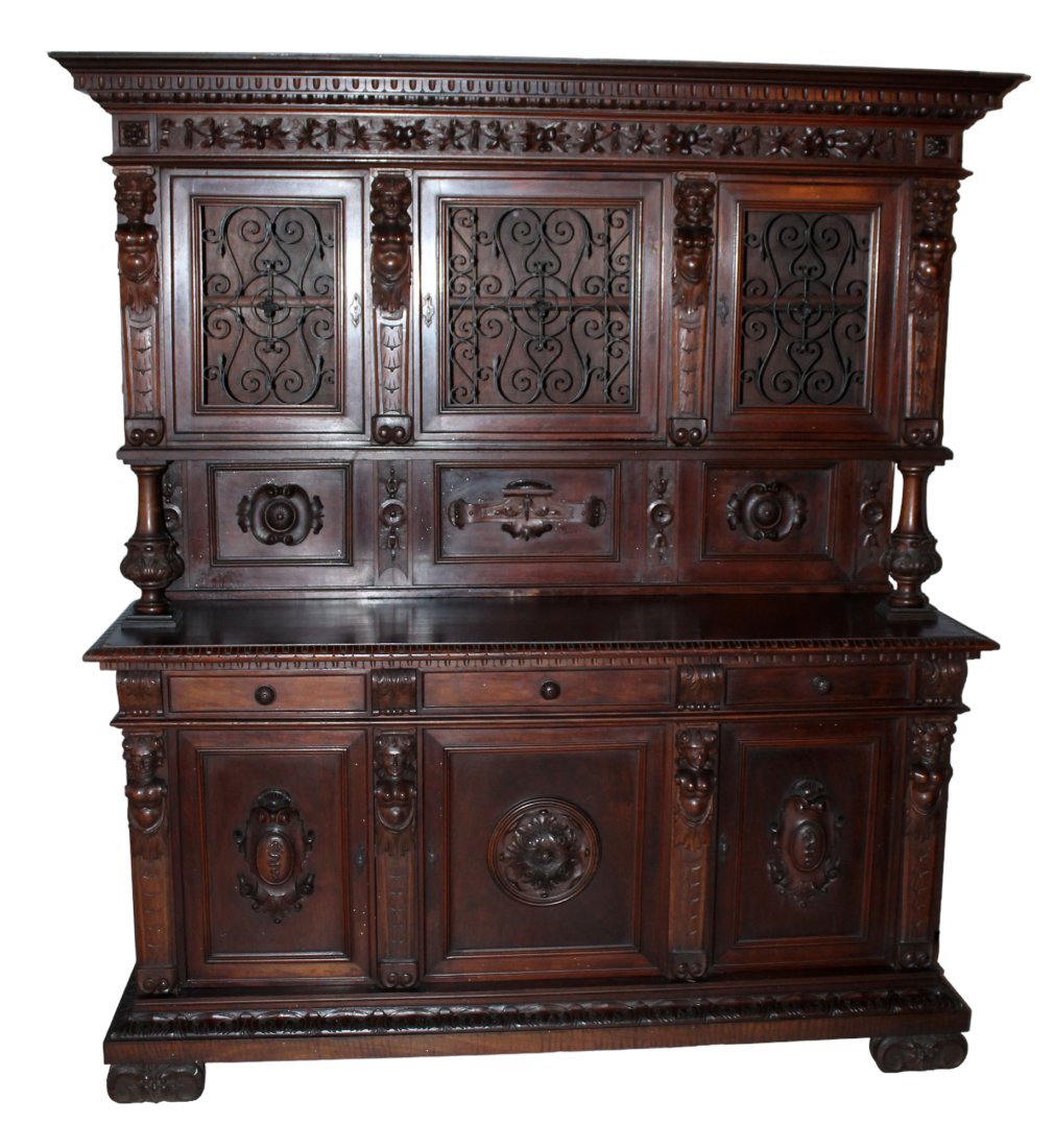 Italian Renaissance buffet with iron grills: Italian Renaissance buffet with iron grills. Late 19th century. 85 5/8"h x 78"w x 23 1/2"d