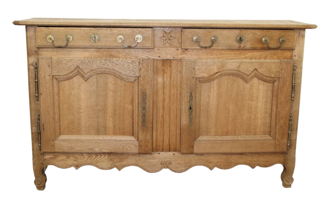 French Provincial buffet bas in bleached oak: French Provincial buffet bas in bleached oak. 2 drawers over 2 doors. 19th century. 40" h x 68 1/4" w x 21 3/4" d
