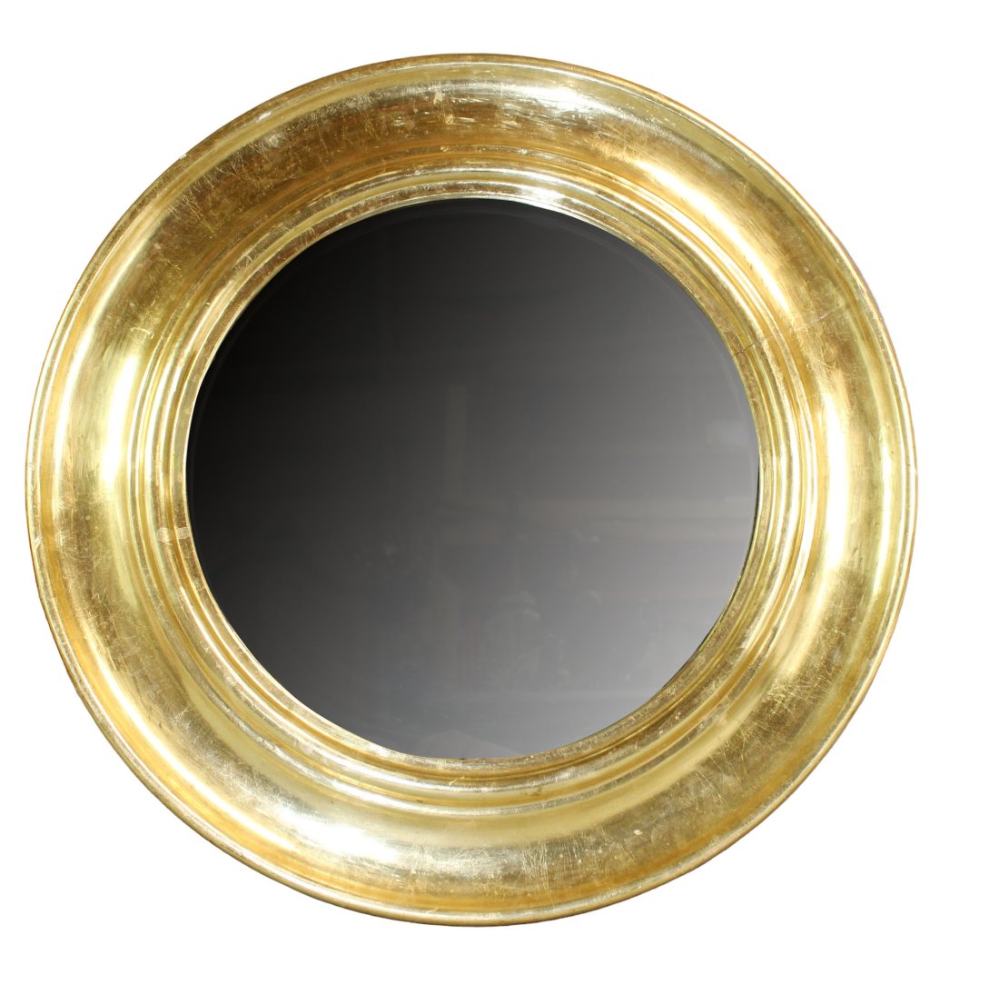 Round gilt wall mirror: Round gilt wall mirror. Late 20th century. 23 1/2" diam
