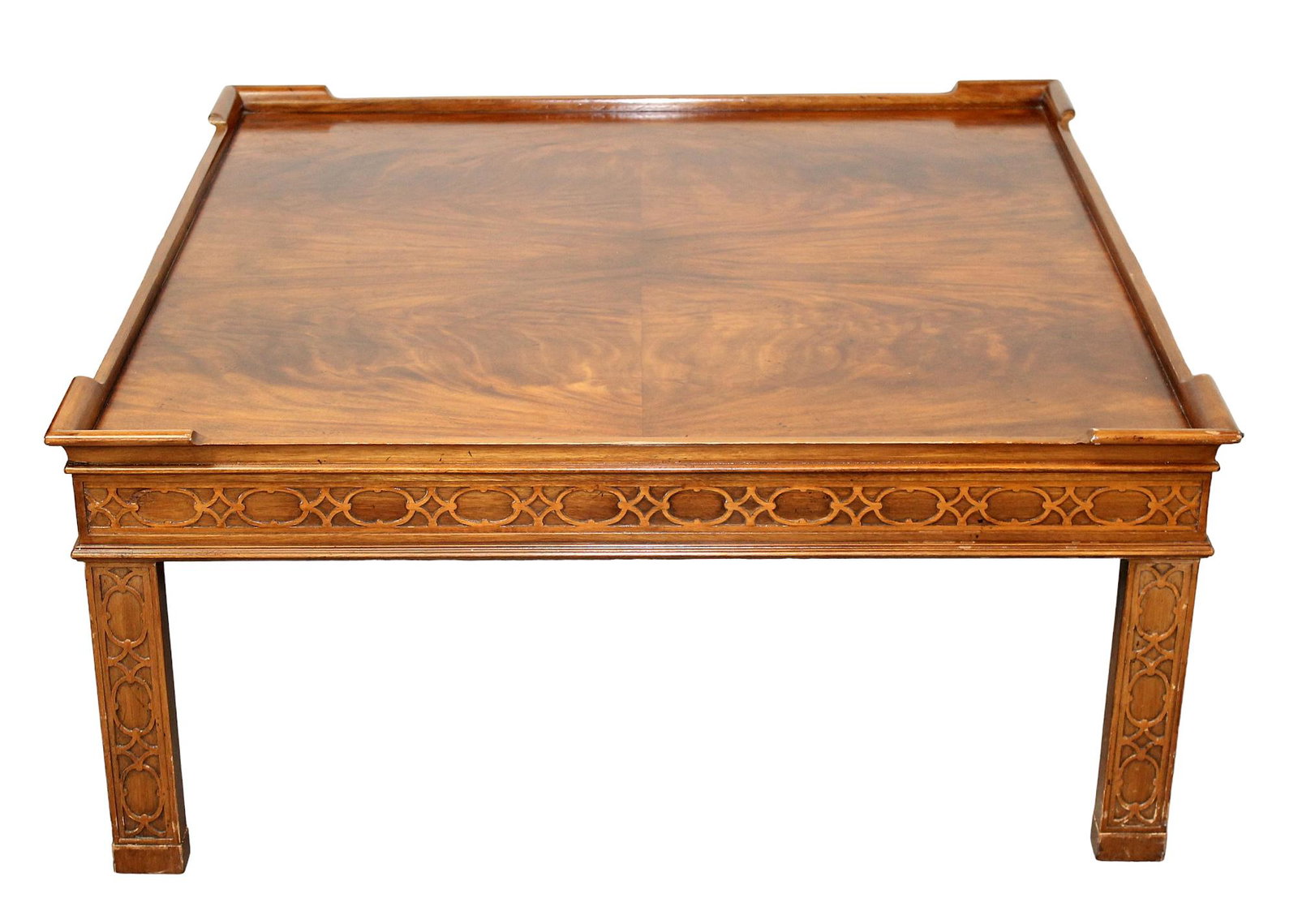 Baker mahogany Chippendale style square coffee table: Baker mahogany Chippendale style square coffee table. 18"h x 40 1/4" square