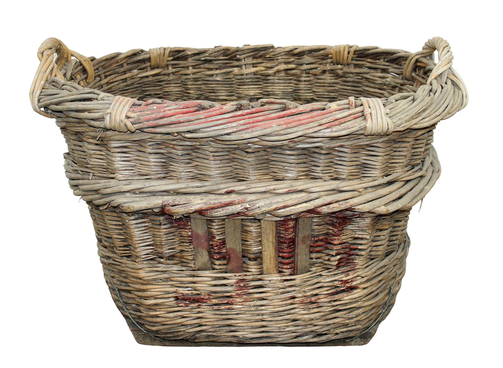 French wicker oval harvesting basket: French wicker oval harvesting basket. Mid 20th century. 23"x 31 1/2"w x 24"d