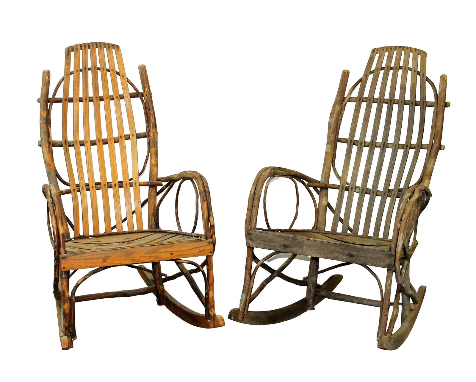 Pair of Adirondak bentwood rocking chairs.: Pair of Adirondack bentwood rocking chairs. 40 3/4"h 24"w x 30 1/2"d 16 1/2"seat h