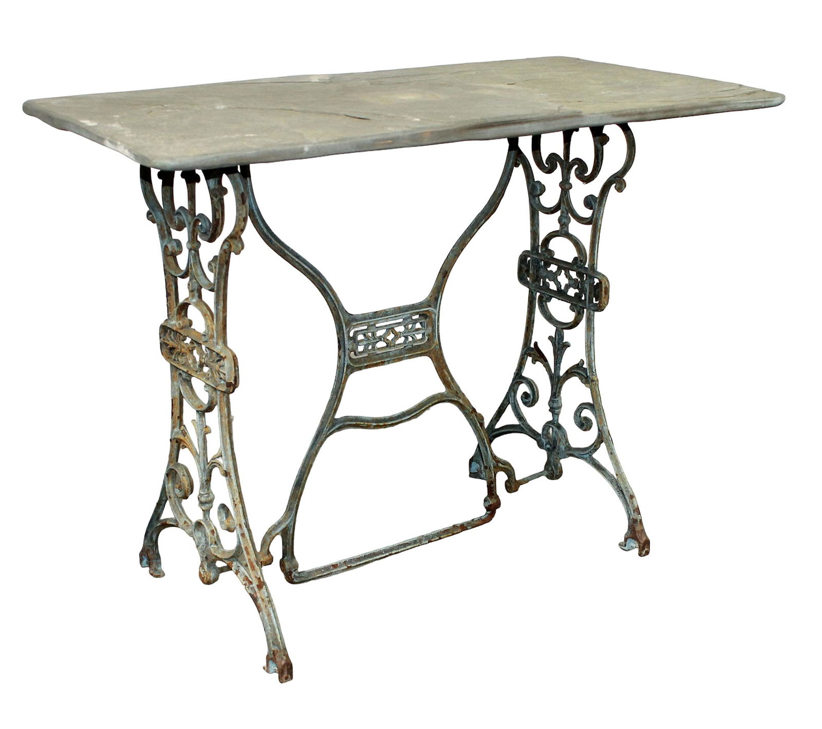 Antique Cast Iron Sewing Table With Slate Top