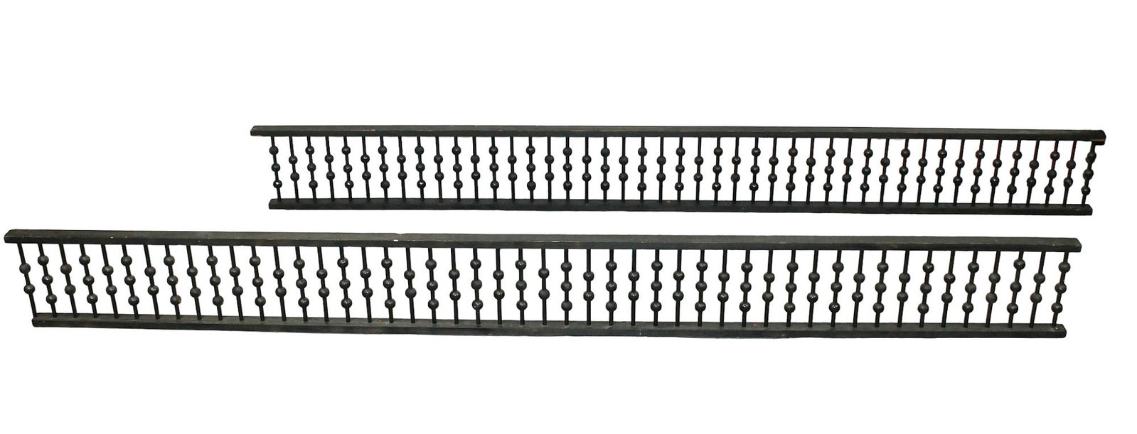 Lot of 2 American carved and painted fretwork panels: Lot of 2 American carved and painted stick and ball fretwork panels. Early 20th century. Each measures 9 1/2"h x 91"l and 9 1/2"h x 96"l