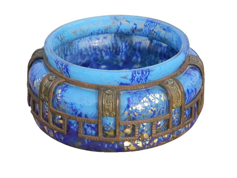 Majorelle and Daum Nancy artglass and iron vase: Signed Daum Nancy France and L. Majorelle. 9.25"diam