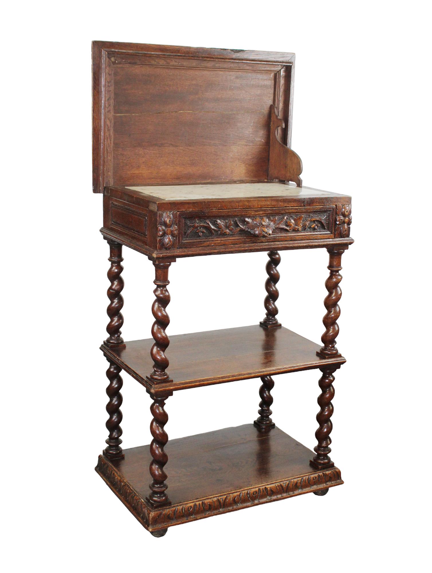 French carved oak tiered lift top server with barley twist (1 of 11)